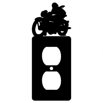 Iron Light Switch Decorations, with Screws, Rectangle with Man & Motorcycle, Black, 173x70x1.5mm