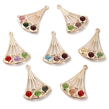 Iron with Glass Pendants, Hollow Ginkgo Leaf Charm, Mixed Color, 34.5x25x5mm, Hole: 1.6mm