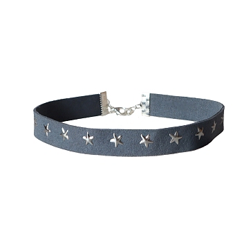 PU Leather Choker Necklace, Star, Steel Blue, 11.81 inch(30cm)