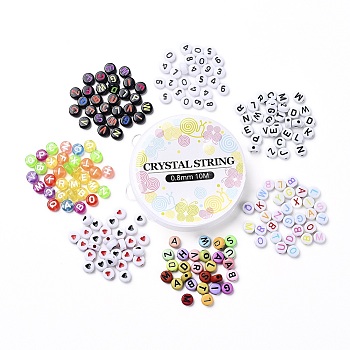 DIY Bracelet Jewelry Making Kits, Including Flat Round with Random Initial Letter Transparent Acrylic Beads, Elastic Crystal Thread, Mixed Color, Beads: 1900pcs