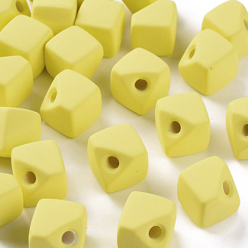 Acrylic Beads, Rubberized Style, Half Drilled, Gap Cube, Yellow, 13.5x13.5x13.5mm, Hole: 3.5mm