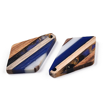 Transparent Resin & Walnut Wood Pendants, with Gold Foil, Kite Charm, Dark Blue, 33.5x20.5x3.5mm, Hole: 2mm