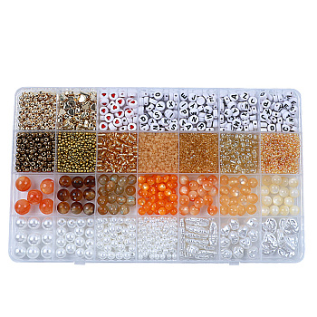 DIY 28 Style Resin & Acrylic & ABS Beads Jewelry Making Finding Kit, Flat Round & Rice & Barrel & Nugget & Heart & Strip, Sandy Brown, 5.5~18.5x7~14x2~12x1.5~11mm, Hole: 0.7~2mm