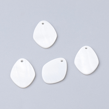 Freshwater Shell Pendants, Oval, White, 20x15x1.5~2mm, Hole: 1.5mm