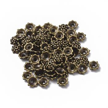 Tibetan Style Bead Caps, Zinc Alloy Bead Caps, Lead Free & Nickel Free & Cadmium Free, Antique Bronze Color, 8mm in diameter, 3mm thick, hole: 1mm