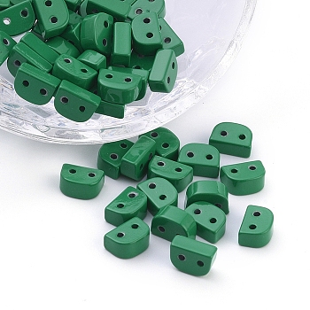 Spray Painted Alloy Multi-Strand Links, For Tile Elastic Bracelets Making, Half Round, Green, 6x8.5x4mm, Hole: 1.2mm