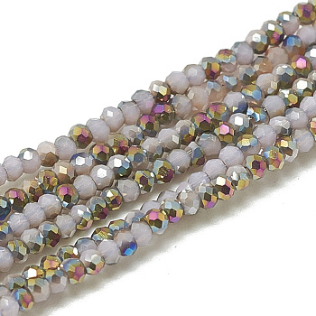 Electroplate Opaque Solid Color Glass Beads Strands, Faceted, Half Plated, Rondelle, Thistle, 2x1.5mm, Hole: 0.7mm, about 200pcs/strand, 11.81 inch