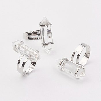 Bullet Glass Finger Rings, with Iron Ring Findings, Platinum, Clear, Size 8, Inner Diameter: 18mm