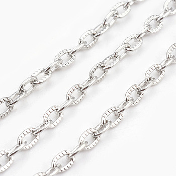Iron Textured Cable Chains, Unwelded, with Card Paper, Platinum, 4x3x0.7mm, about 32.8 Feet(10m)/card
