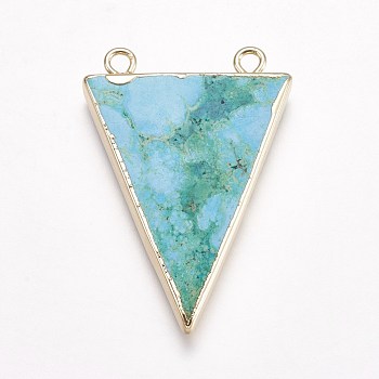 Natural Howlite Pendants, with Brass Findings, Dyed, Triangle, Golden, 42~49x30~35x5~6mm, Hole: 3mm