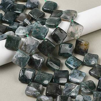 Natural Moss Agate Beads Strands, Twisted Rhombus, 19~19.5x19~19.5x5~5.5mm, Hole: 1mm, about 21pcs/strand, 15.83''(40.2cm)