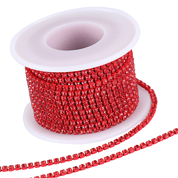 1 Roll Electrophoresis Iron Rhinestone Strass Chains, Rhinestone Cup Chains, with Spool, Light Siam, SS8.5, 2.4~2.5mm, about 10 Yards/roll