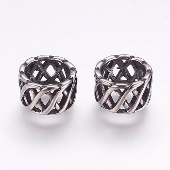 304 Stainless Steel Beads, Column, Hollow, Antique Silver, 11.5x7mm, Hole: 8mm