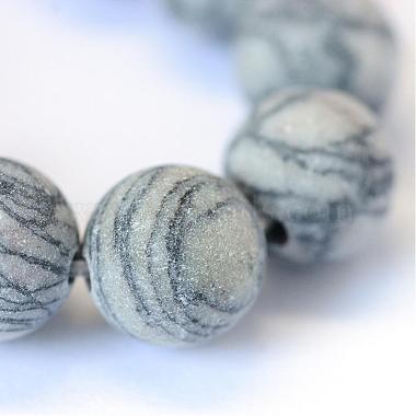 Frosted Natural Black Silk Stone/Netstone Round Bead Strands(G-E334-8mm-25)-4