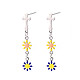 Cross with Flower Enamel Long Dangle Stud Earrings(EJEW-N049-01B)-1