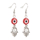 Lampwork Evil Eye with Hamsa Hand Dangle Earrings(EJEW-JE05007)-4