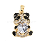 Brass Micro Pave Clear Cubic Zirconia with Glass Pendants, Panda Charms, Golden, 21x15.5x6mm, Hole: 5x3.5mm(CU-CBA2A11-01G)