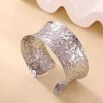 304 Stainless Steel Wide Open Cuff Bangles for Women, Flower, Inner Diameter: 2.32 inch(5.9cm), 29mm Wide(BJEW-K230-03C-P)