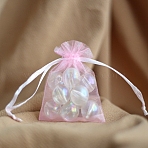 Organza Gift Drawstring Bags, Jewelry Pouches, Wedding Party Christmas Favor Gift Bags, Rectangle, Pearl Pink, 18x13cm(PW-WG552B7-16)
