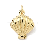 Openable Brass Pendants, Shell Shape Charm, with Plastic Bead, Golden, 16.5x13x8.5mm, Jump Ring: 5x1mm, Inner Diameter: 3mm(KK-K417-14G)