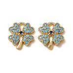 Saint Patrick's Day Synthetic Turquoise Pendants, Brass Micro Pave Blue Cubic Zirconia Four-Leaf Clover Charms, Nickel Free, Real 18K Gold Plated, 10.5x9.5x2.5mm, Hole: 2.5x1.5mm(GG-CBAE681-13G)