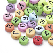 Opaque Acrylic Beads, Alphabet Style, Flat Round with Russian Alphabet, Mixed Color, 7x4mm, Hole: 1mm, about 3700pcs/500g(MACR-S273-05)