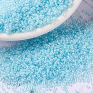 MIYUKI Round Rocailles Beads, Japanese Seed Beads, (RR220) Aqua Mist Lined Crystal, 15/0, 1.5mm, Hole: 0.7mm, about 5555pcs/bottle, 10g/bottle(SEED-JP0010-RR0220)