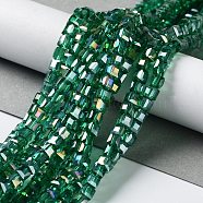 Electroplate Glass Bead Strands, AB Color Plated, Faceted, Cube, Teal, 4x4x4mm, Hole: 1mm, about 98pcs/strand, 15.7 inch(EGLA-J028-4x4mm-AB14)