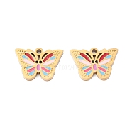 Vacuum Plating 304 Stainless Steel Enamel Pendants, Manual Polishing, Butterfly, Real 18K Gold Plated, 10x15x1mm, Hole: 1.4mm(STAS-P295-12G)