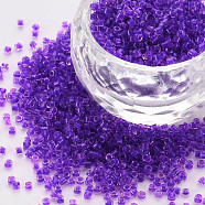 Glass Cylinder Beads, Seed Beads, Inside Colours, Round Hole, Blue Violet, 1.5~2x1~2mm, Hole: 0.8mm, about 8000pcs/bag, about 1pound/bag(SEED-S047-D-004)