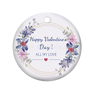 Handmade Porcelain Pendants, Double-Sided Printing of Valentine's Day Theme, Flat Round, Steel Blue, 75x2mm(PORC-WH0005-007)