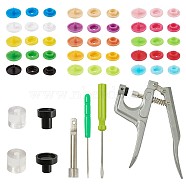 Snap Buttons & Fastener Plier Tool Kits, with Iron and Aluminum Snap Fastener Install Tool Sets and Flat Round Resin Snap Fasteners Raincoat Buttons, Mixed Color, 15.7x13.7x4.6cm(TOOL-TAC0007-06)