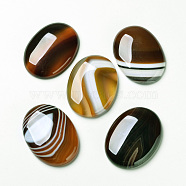 Natural Striped Agate/Banded Agate Cabochons, Flat Back, Oval, Dyed, Saddle Brown, 40x30x7mm(X-G-F296-02-30x40mm)
