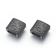 304 Stainless Steel Beads, Grooved Square, Gunmetal, 10x10x4mm, Hole: 2.5x6mm(STAS-E446-22B)