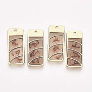 Epoxy Resin Pendants, with Alloy Findings, Rectangle, Golden, Dark Salmon, 31x13x2mm, Hole: 1.6mm(RESI-S368-11A)