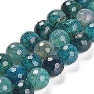 Natural Agate Beads Strands, Dyed & Heated, Round, Faceted, Dark Cyan, 13.5~14mm, Hole: 0.8mm, about 26pcs/strand, 14.76 inch(37.5cm)(G-L595-A01-01C)
