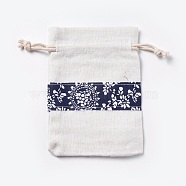 Cotton and Linen Cloth Packing Pouches, Drawstring Bags, Prussian Blue, 12~14.2x9.8~10.5cm(X-ABAG-WH0017-02)
