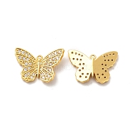 Brass Micro Pave Clear Cubic Zirconia Pendants, Long-Lasting Plated, Cadmium Free & Lead Free, Butterfly Charm, Real 18K Gold Plated, 12.5x18.5x2mm, Hole: 1mm(KK-M238-01G)