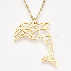 201 Stainless Steel Dolphin Pendant Necklaces, with Cable Chains, Golden, 17.5 inch~17.9 inch(44.5~45.5cm), 1.5mm, Dolphin: 31.5x40x1mm(NJEW-T009-JN073-2-45)