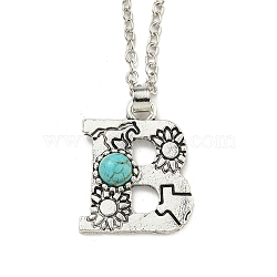 Letter A~Z Antique Silver Plated Alloy with Synthetic Turquoise Pendant Necklace, with Iron Cable Chains, Letter B, 18.70 inch(475mm), Letter B: 26x20mm(NJEW-G080-01B)
