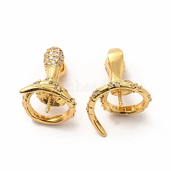 Rack Plating Brass Micro Pave Cubic Zirconia Cup Peg Bails, Snake, Lead Free & Cadmium Free, Real 18K Gold Plated, 19x14x13mm, Hole: 2x5mm, Pin: 0.8mm(KK-K165-31G)