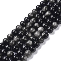 Natural Silver Obsidian Beads Strands, Round, 10mm, Hole: 1.2mm, about 36~38pcs/strand, 14.84''(37.7~39.5cm)(G-D083-01B)