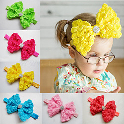 Elastic Baby Headbands for Girls, Hair Accessories, with Lace Bowknot and Rhinestone, Mixed Color, 340~360mm(OHAR-R277-02)