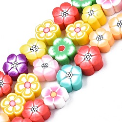 Handmade Polymer Clay Beads Strands, Flower, Colorful, 8~10.5x8~10x4~5mm, Hole: 1.2mm, about 36~39pcs/strand, 12.40 inch~ 14.17inch(31.5cm~36mm)(CLAY-S096-042F)