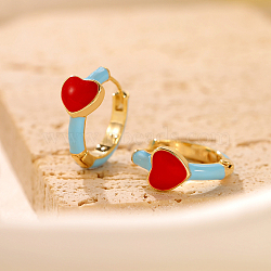 Brass Enamel Heart Hoop Earrings for Women, Fashion Party Date Wear, Golden(VM2546)