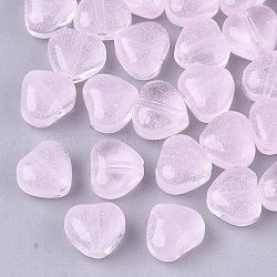 Transparent Spray Painted Glass Beads, Heart, Imitation Jelly, Pink, 6x6x4mm, Hole: 0.9mm(GLAA-N035-02-A02)