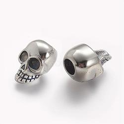 304 Stainless Steel Beads, Skull, Large Hole Beads, Antique Silver, 20x13x13mm, Hole: 6mm(STAS-A032-060AS)