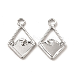 304 Stainless Steel Pendants, Rhombus with Ocean Charms, Stainless Steel Color, 21.5x13.5x1.5mm, Hole: 3mm(STAS-A070-34P)
