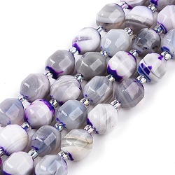 Natural Agate(Dyed) Beads Strands, Energy Prism Cut Double Terminated Points Beads, Faceted Bicone Barrel Drum Beads, with Seed Beads, Lilac, 8.5~9.5x8~9mm, Hole: 1mm, about 37pcs/strand, 14.37''(36.5cm), Beads: 2~2.5x3mm(G-T141-05A)