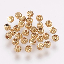 Brass Beads, Long-Lasting Plated, Round, Real 18K Gold Plated, 4x3mm, Hole: 1.6mm(X-KK-G312-01G-4mm-G)
